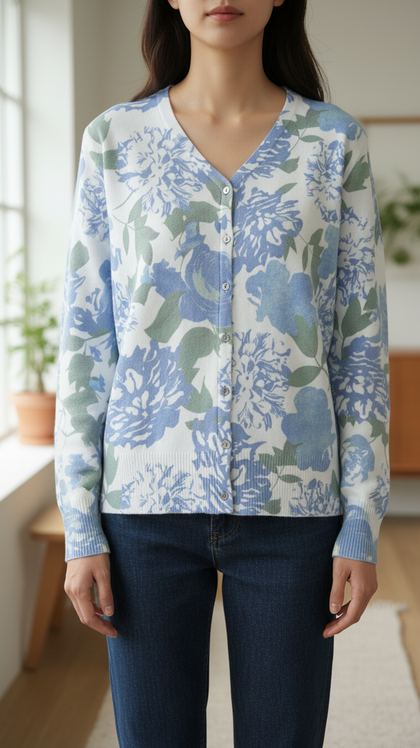Blue Printed Sweater PW5525