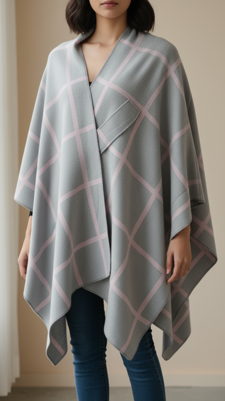 Grey Winter Cape Shawl PW5614