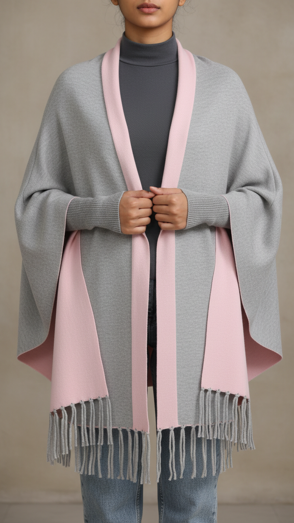 Grey 2 Tone Acrylic Cape Shawl PW5617