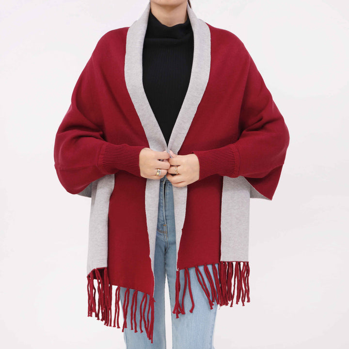 Maroon 2 Tone Acrylic Cape Shawl PW5618