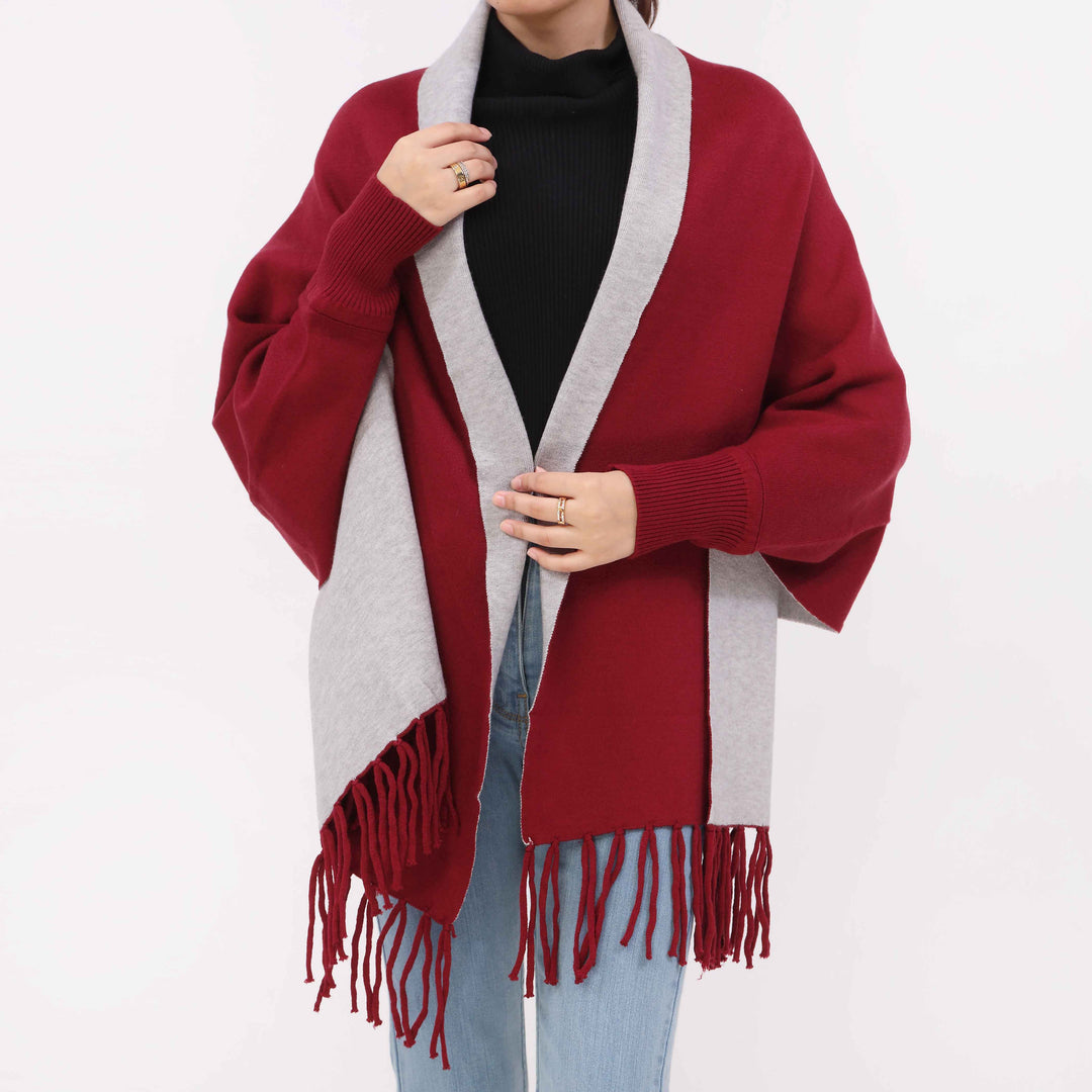 Maroon 2 Tone Acrylic Cape Shawl PW5618