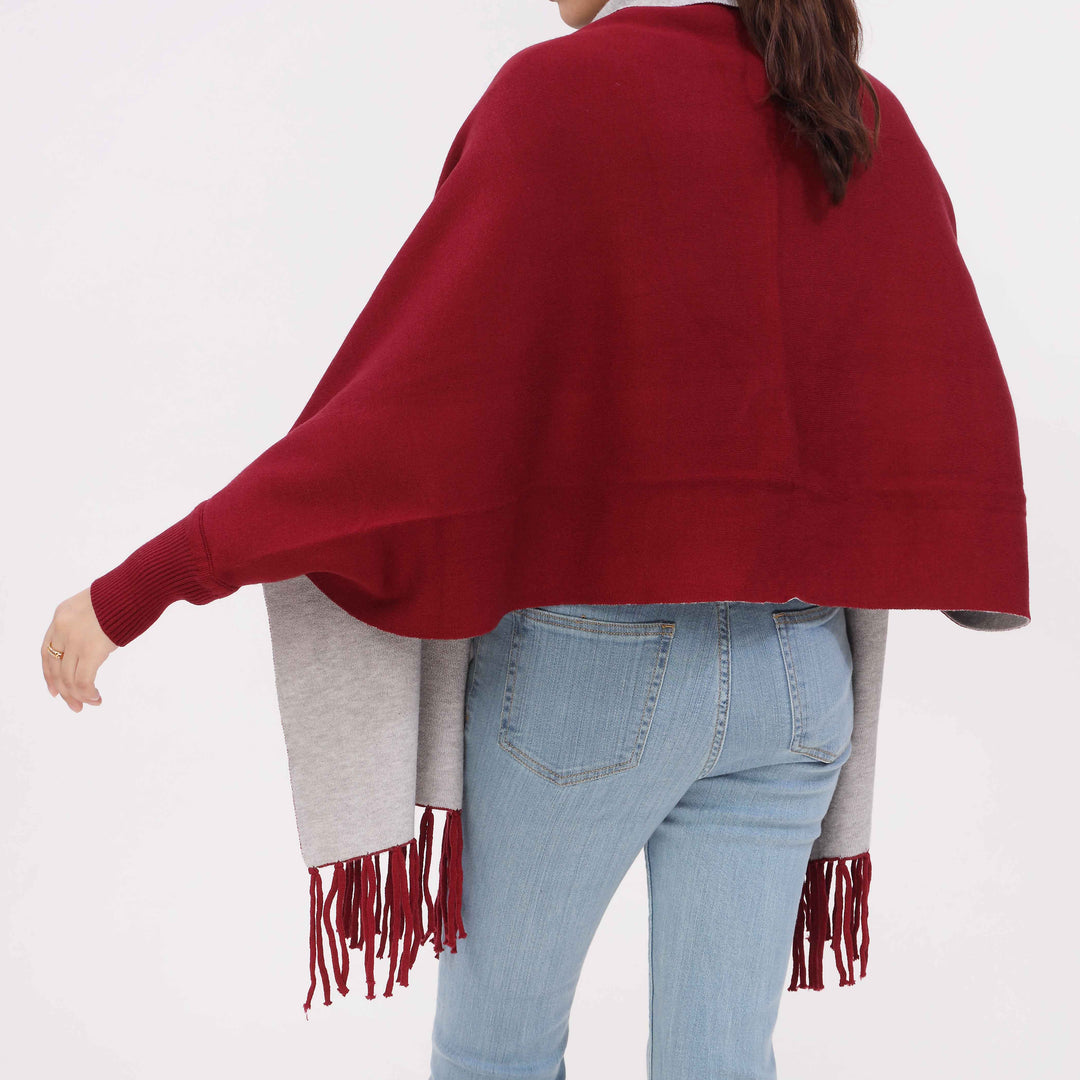 Maroon 2 Tone Acrylic Cape Shawl PW5618