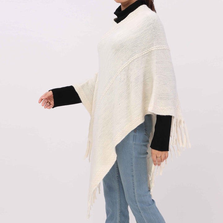Off/White Sweater Knit Triangle Cape Shawl PW5620