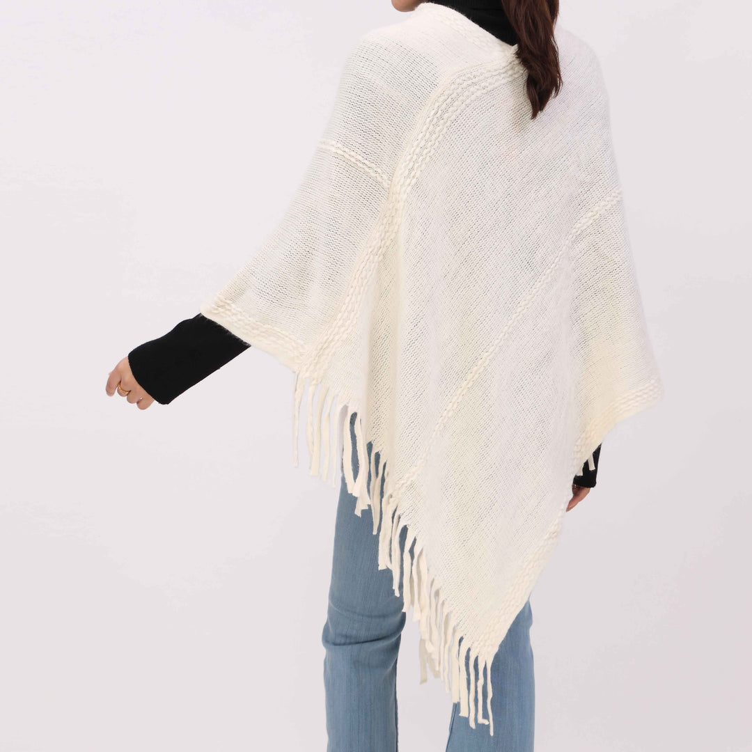 Off/White Sweater Knit Triangle Cape Shawl PW5620