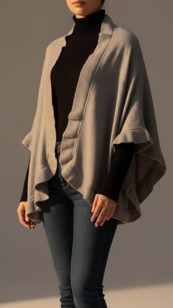 Grey Sweater Knit Cape Shawl PW5621