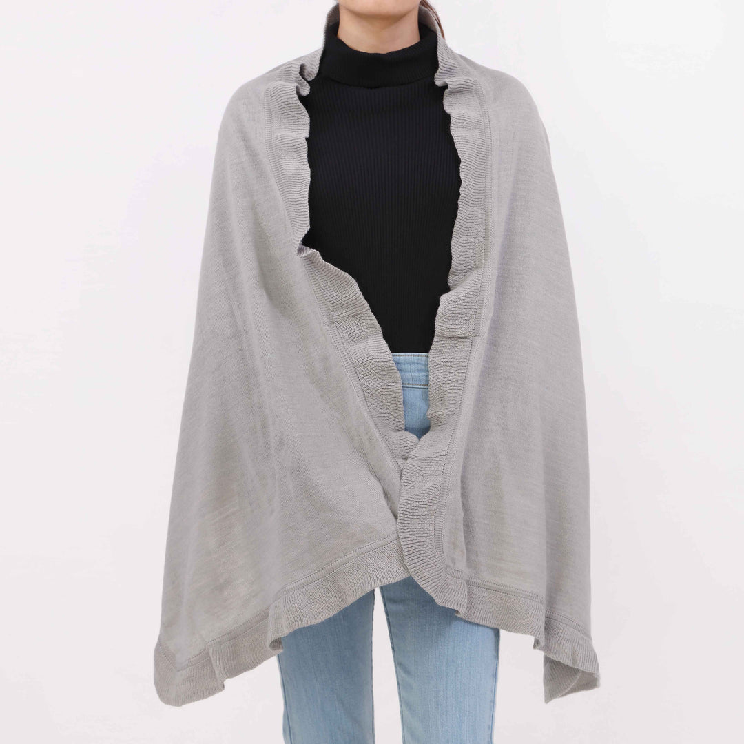 Grey Sweater Knit Cape Shawl PW5621