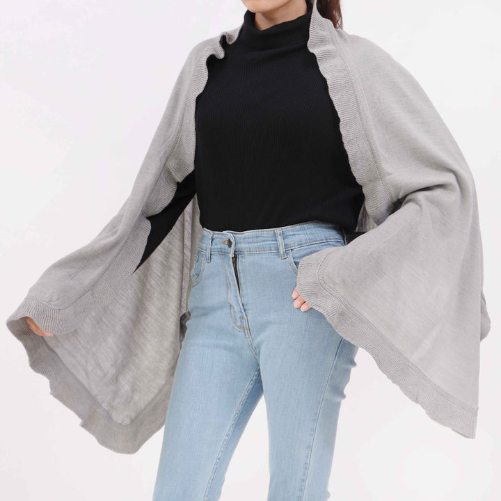 Grey Sweater Knit Cape Shawl PW5621