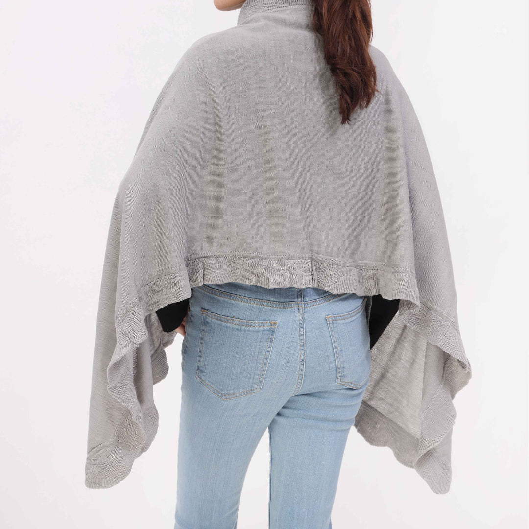 Grey Sweater Knit Cape Shawl PW5621