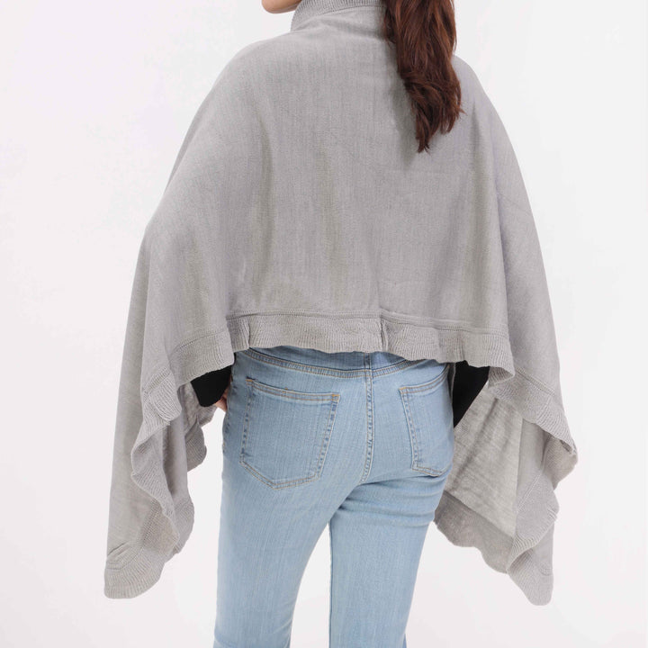 Grey Sweater Knit Cape Shawl PW5621