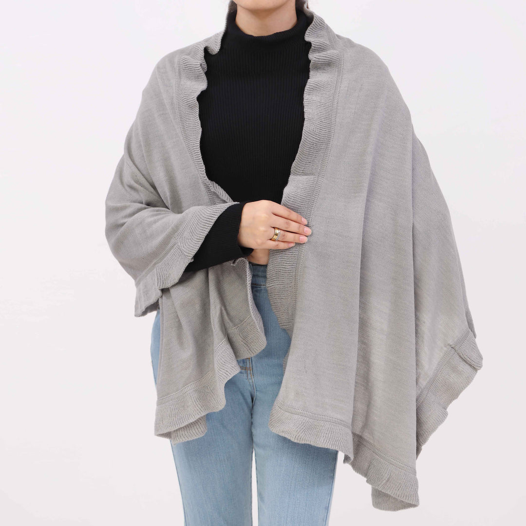 Grey Sweater Knit Cape Shawl PW5621