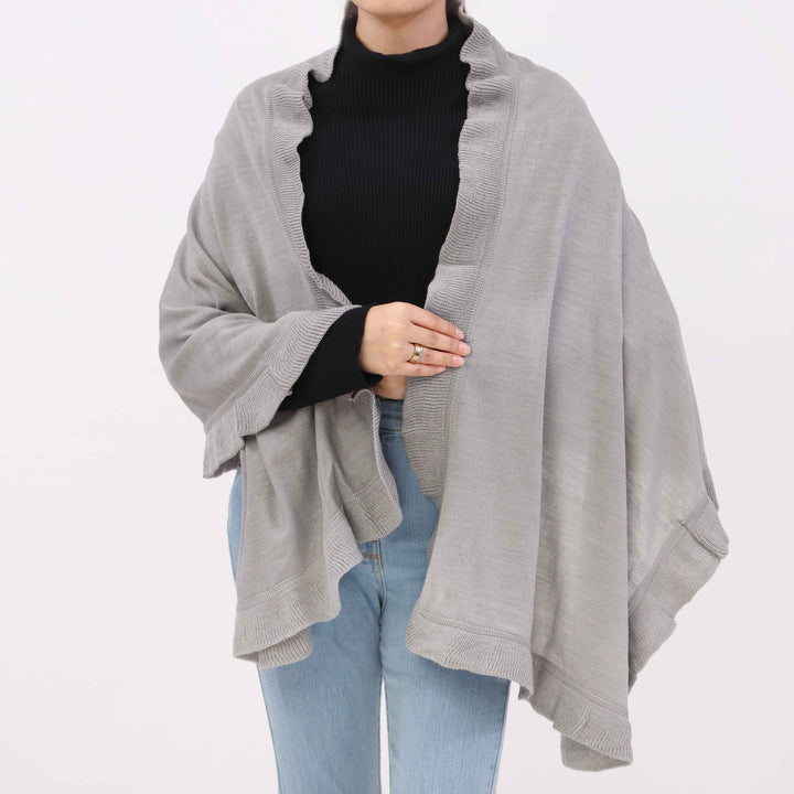 Grey Sweater Knit Cape Shawl PW5621