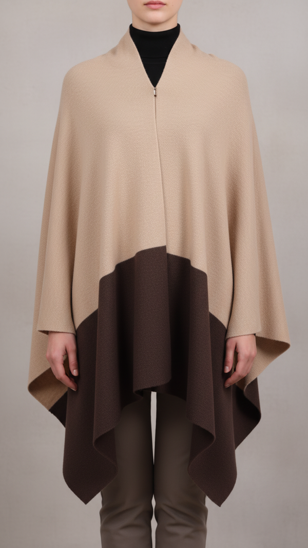 Beige Sweater Knit Cape Shawl PW5622