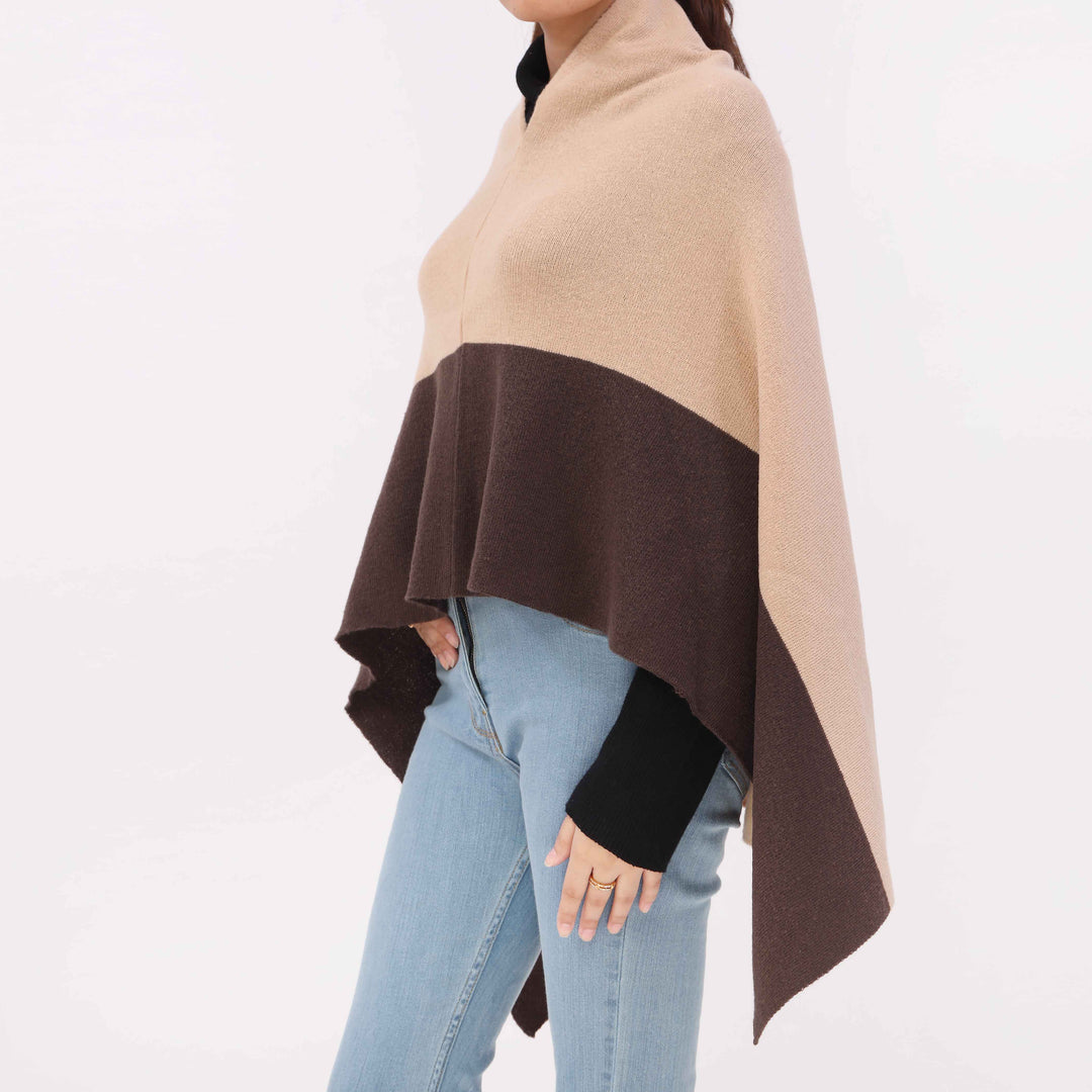 Beige Sweater Knit Cape Shawl PW5622