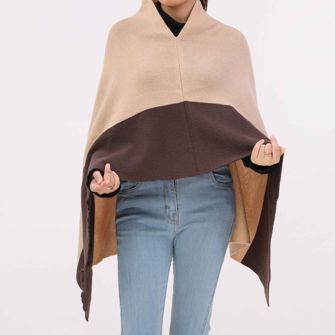 Beige Sweater Knit Cape Shawl PW5622