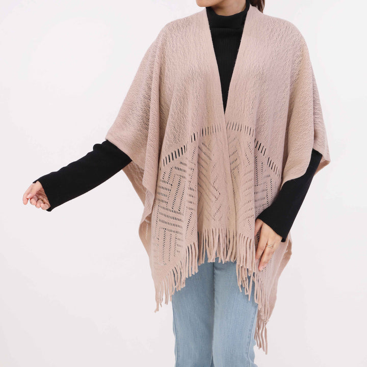 Beige Sweater Knit Cape Shawl PW5623