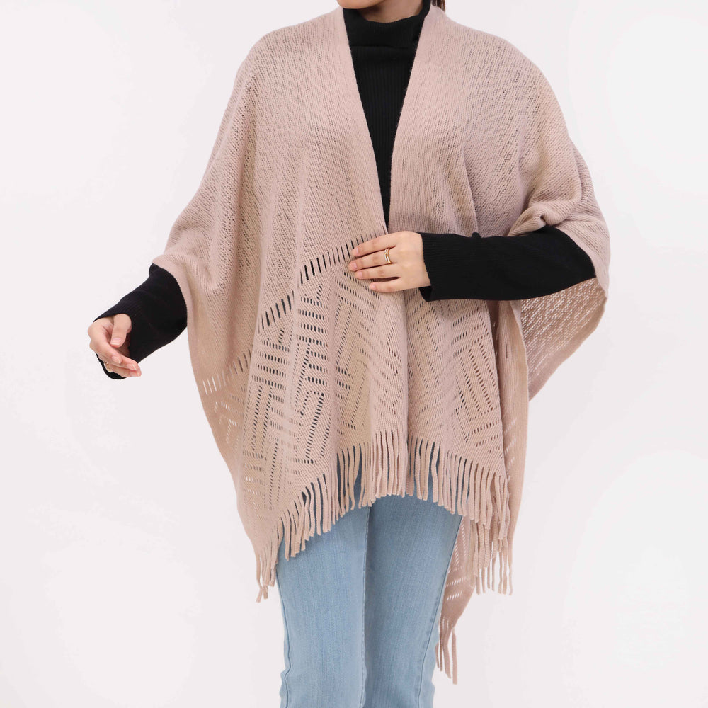 Beige Sweater Knit Cape Shawl PW5623