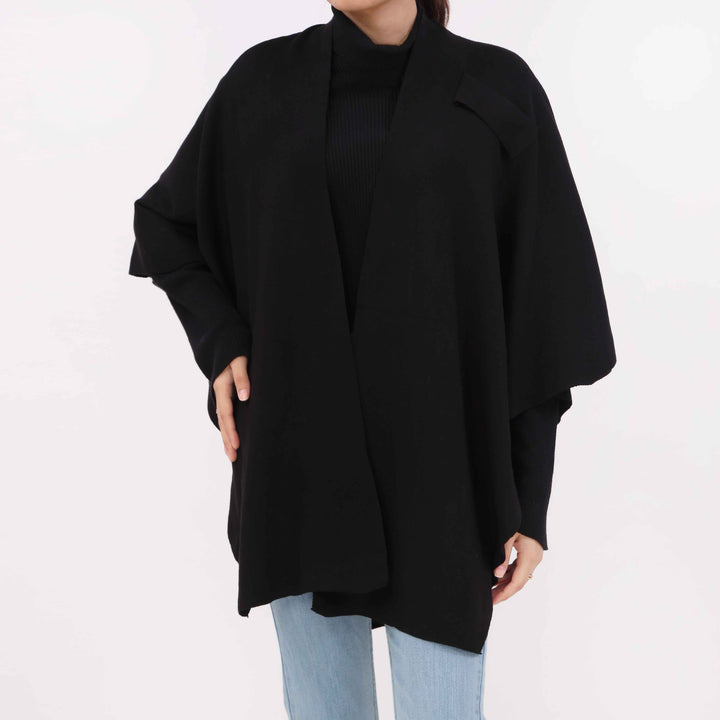 Black Sweater Knit Cape Shawl PW5624