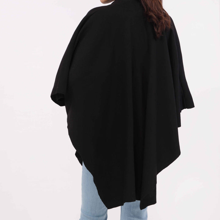 Black Sweater Knit Cape Shawl PW5624