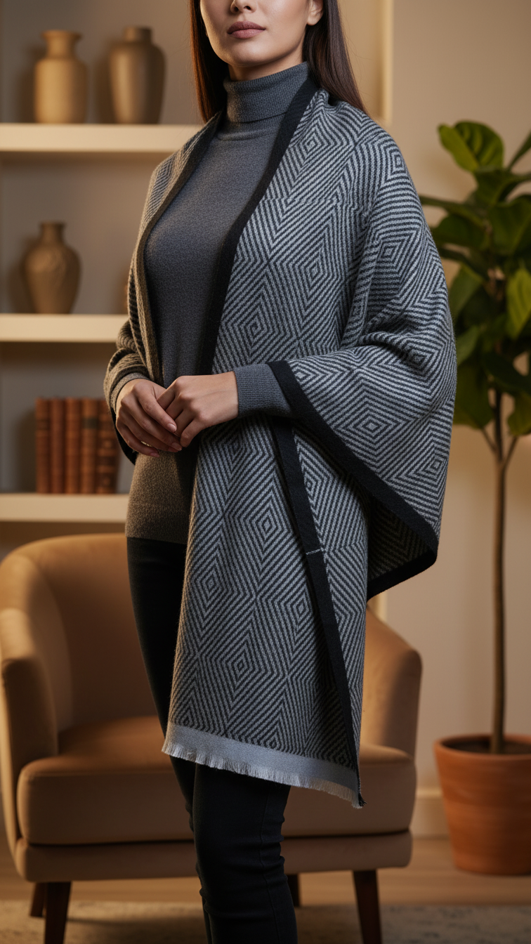 Black Winter Cape Shawl PW5905