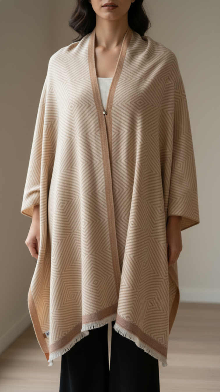 Beige Winter Cape Shawl PW5905