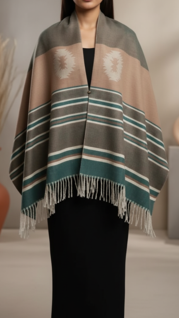 Green Winter Cape shawl PW5906