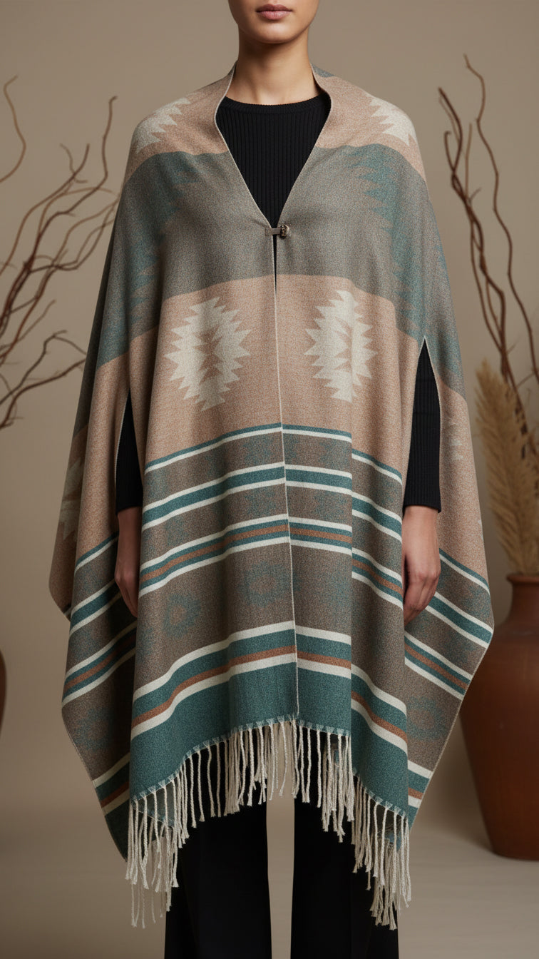 Green Winter Cape shawl PW5906