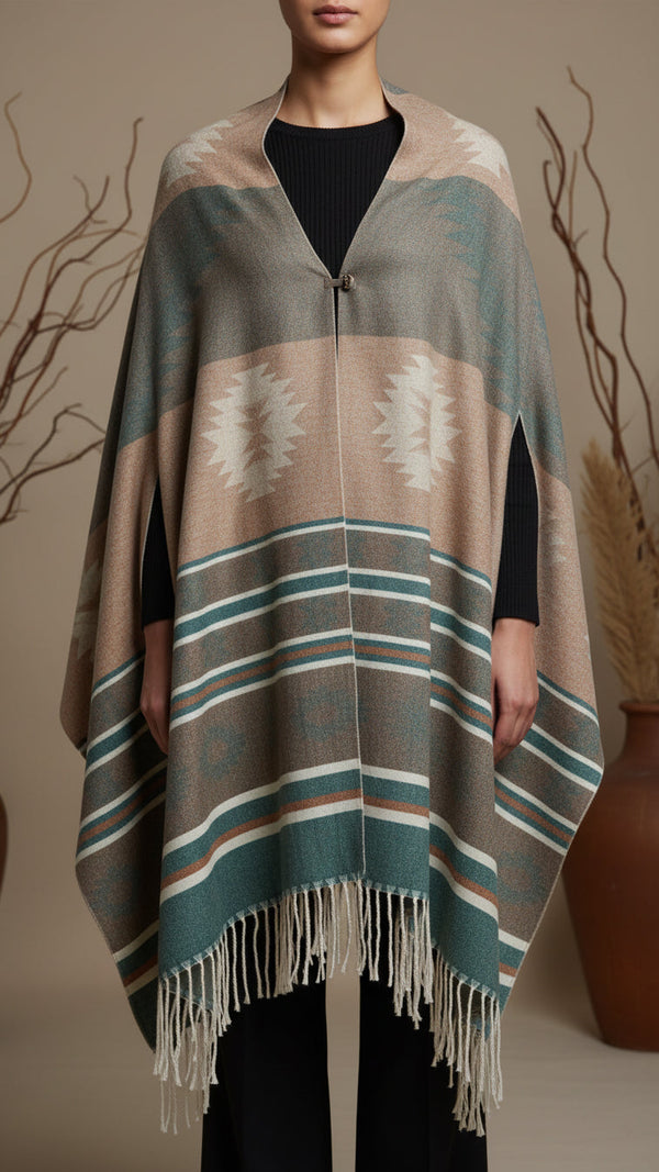 Green Winter Cape shawl PW5906