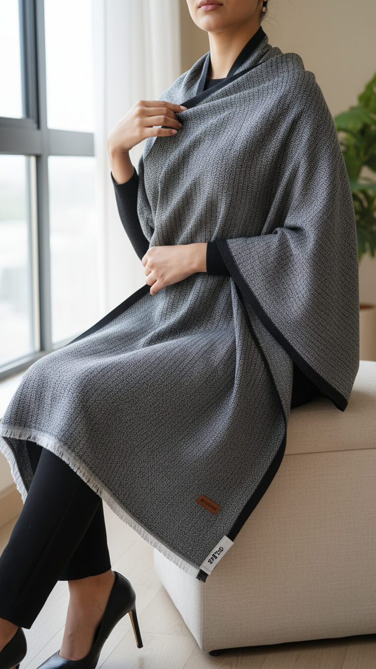 Black Winter Cape Shawl PW5908