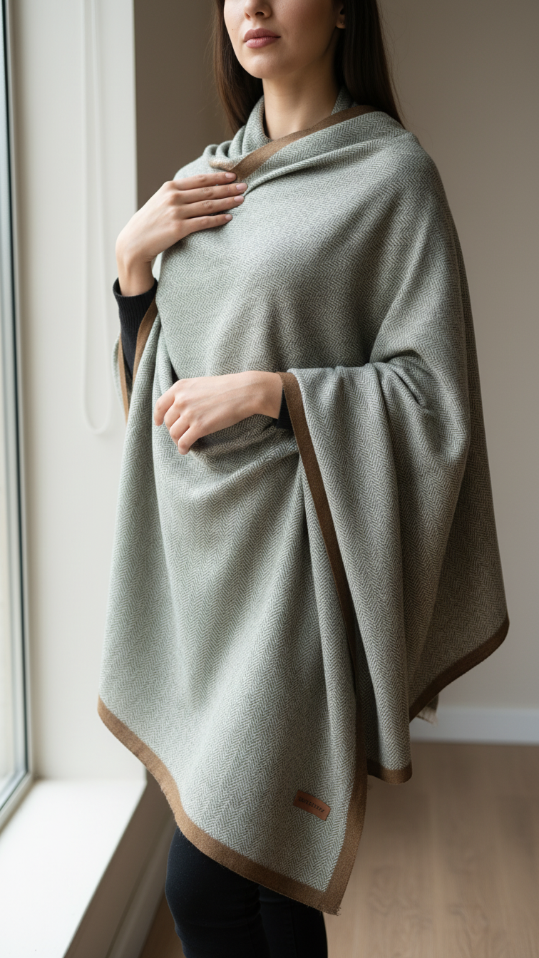 Green Winter Cape Shawl PW5908