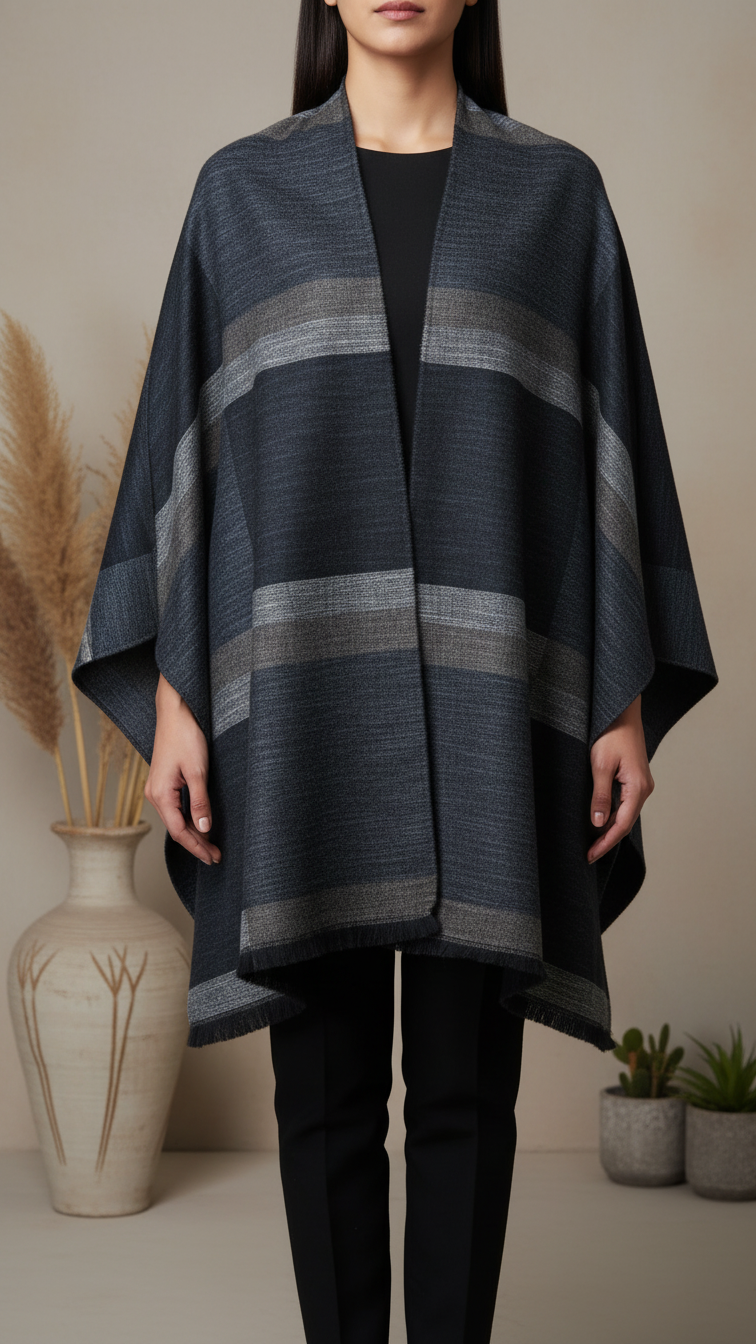 Black Winter Cape Shawl PW5912