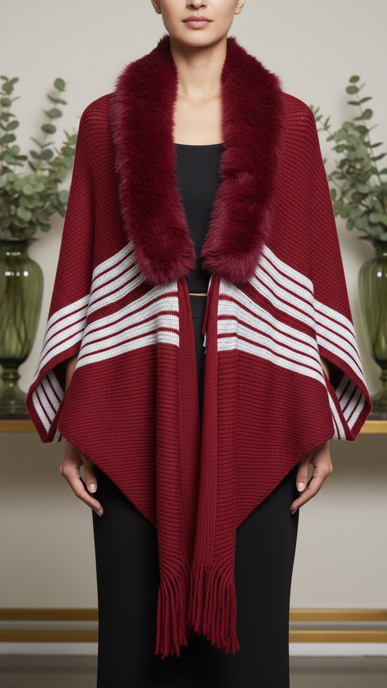Red Winter Cape shawl PW5914