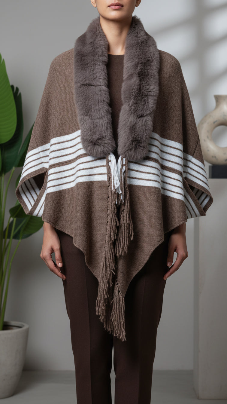 Beige Winter Cape shawl PW5914
