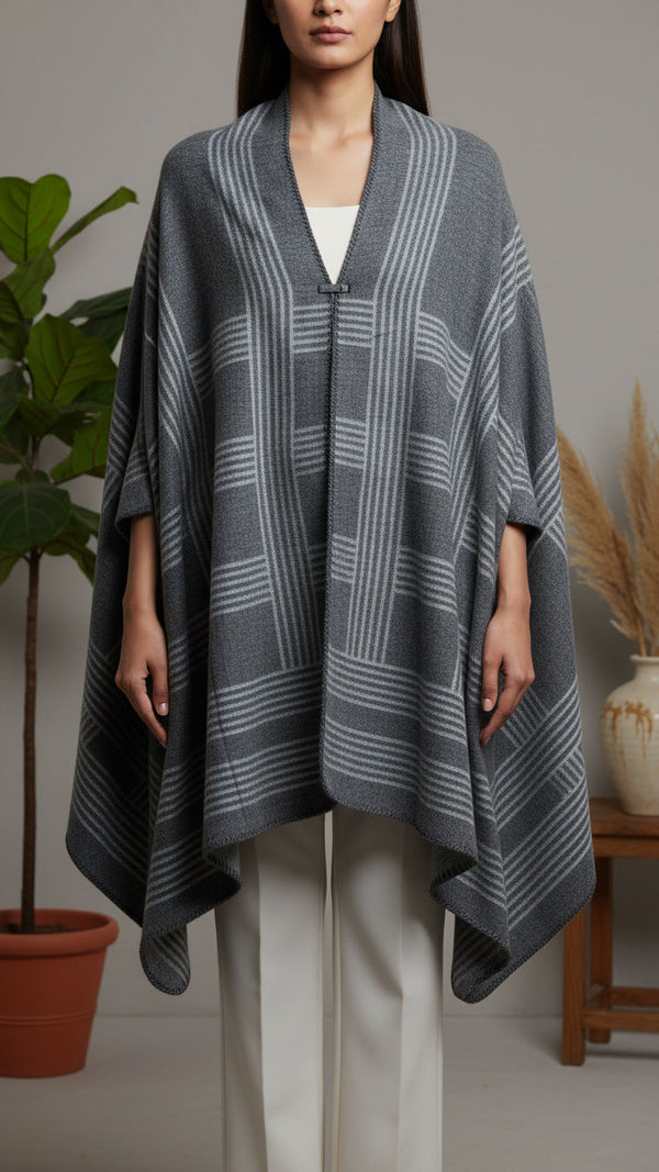 Grey Winter Cape shawl PW5916