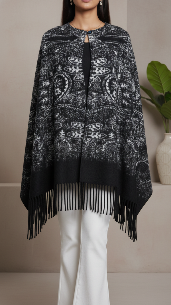 Black Winter Cape shawl PW5920