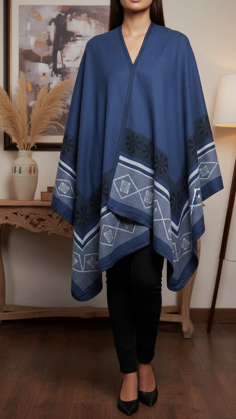 Navy Winter Cape Shawl PW5924