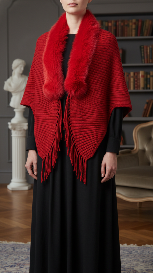 Red Winter Cape Shawl PW5926