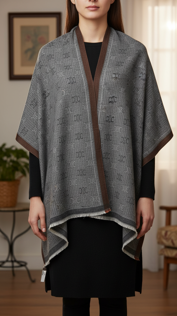 Grey Winter Cape Shawl PW5927