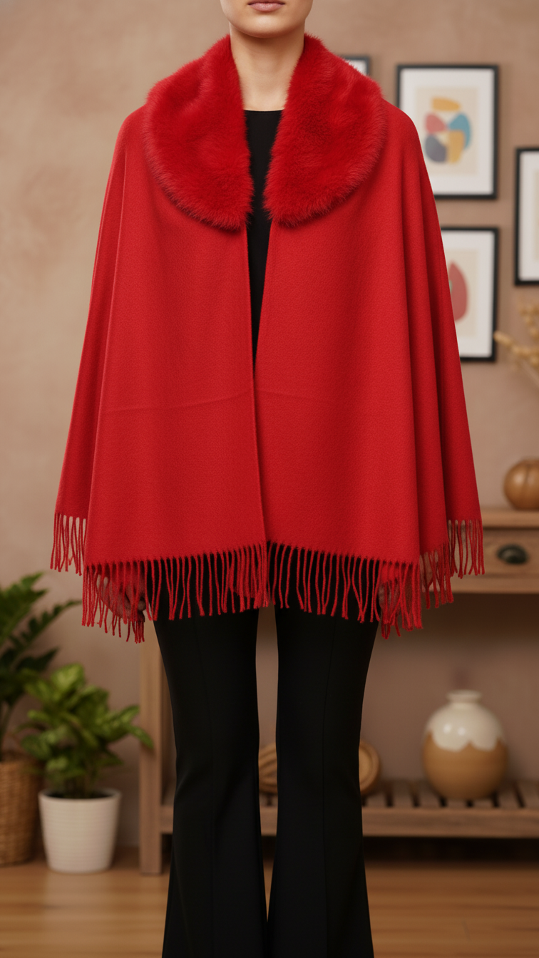 Red Winter Cape Shawl PW5928