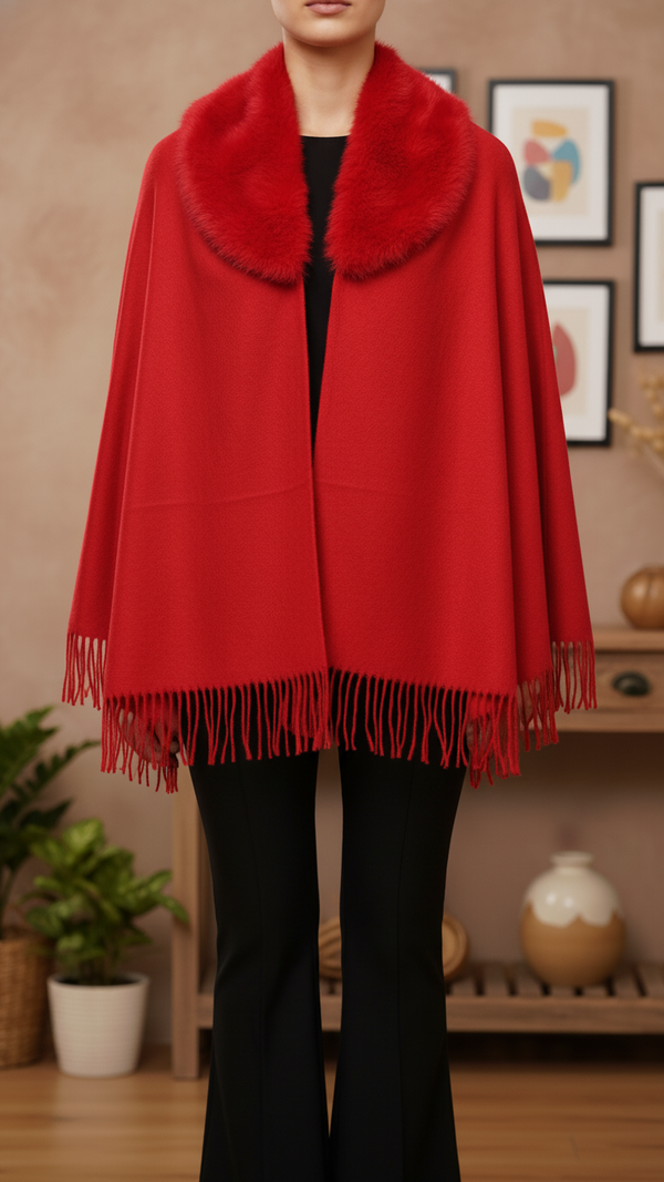 Red Winter Cape Shawl PW5928