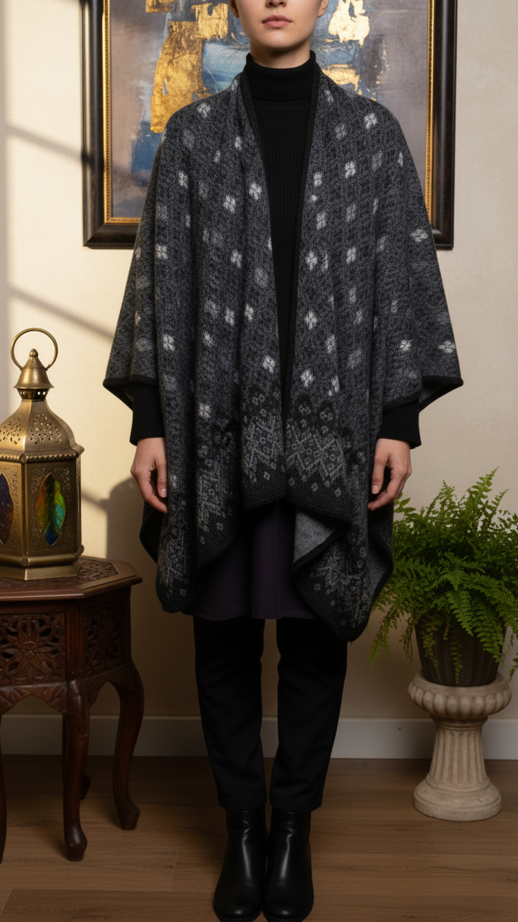 Black Winter Cape Shawl PW5929