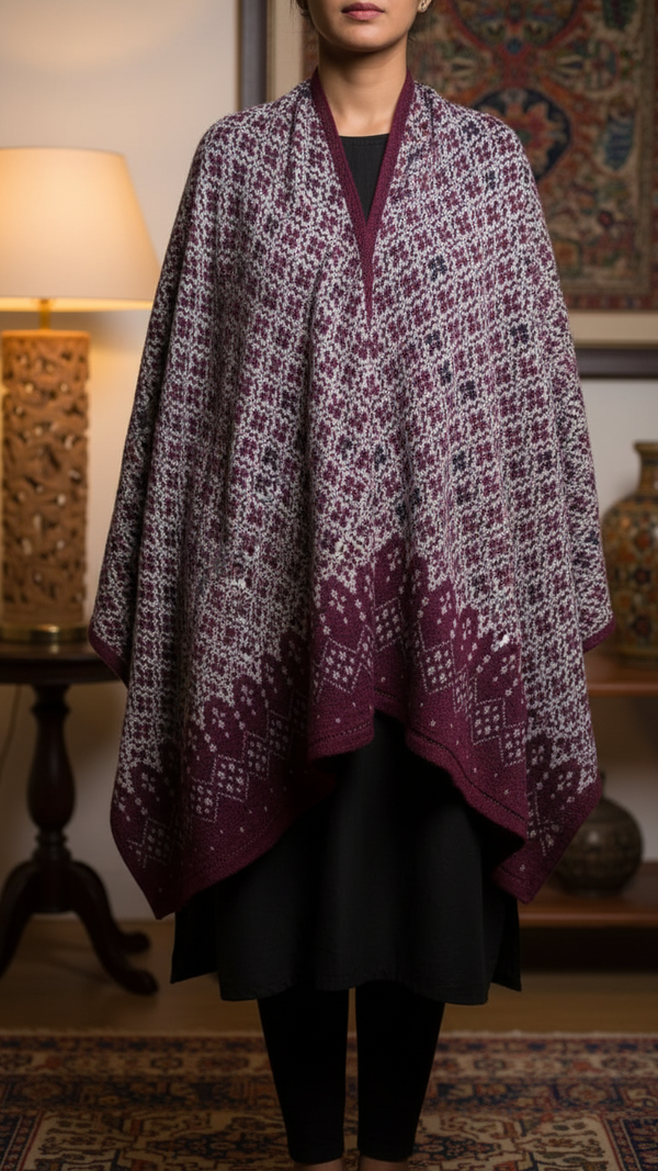 Maroon Winter Cape Shawl PW5929