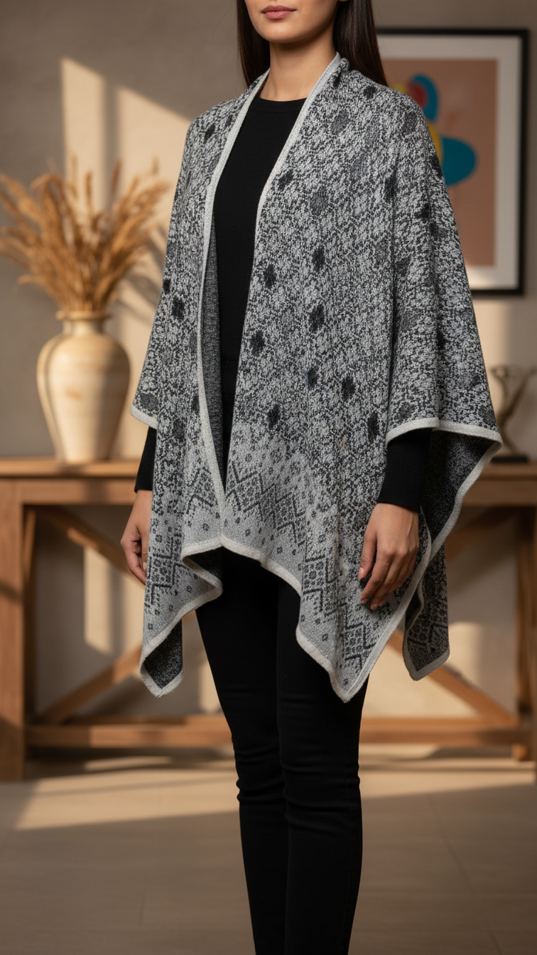 Ash Grey Winter Cape Shawl PW5929