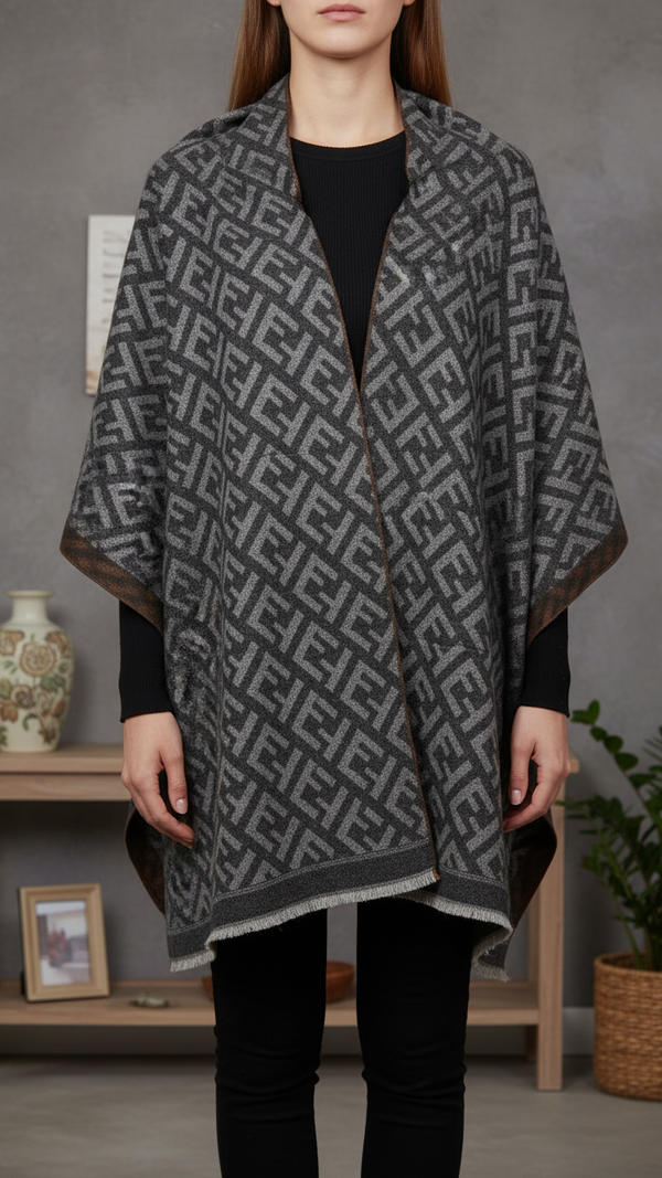 Black Winter Cape Shawl PW5930