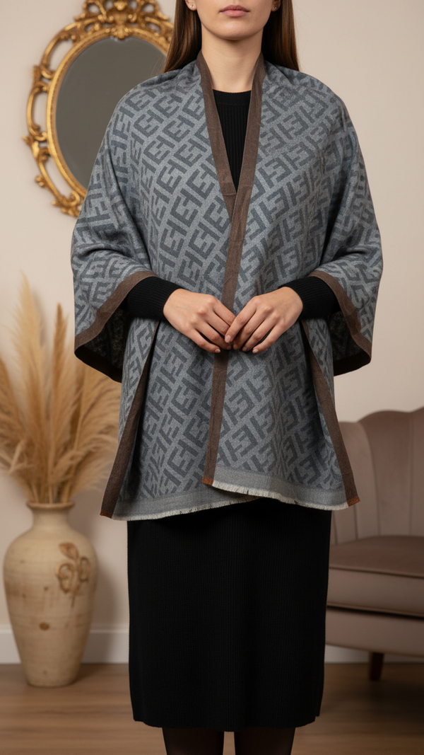 Grey Winter Cape Shawl PW5930