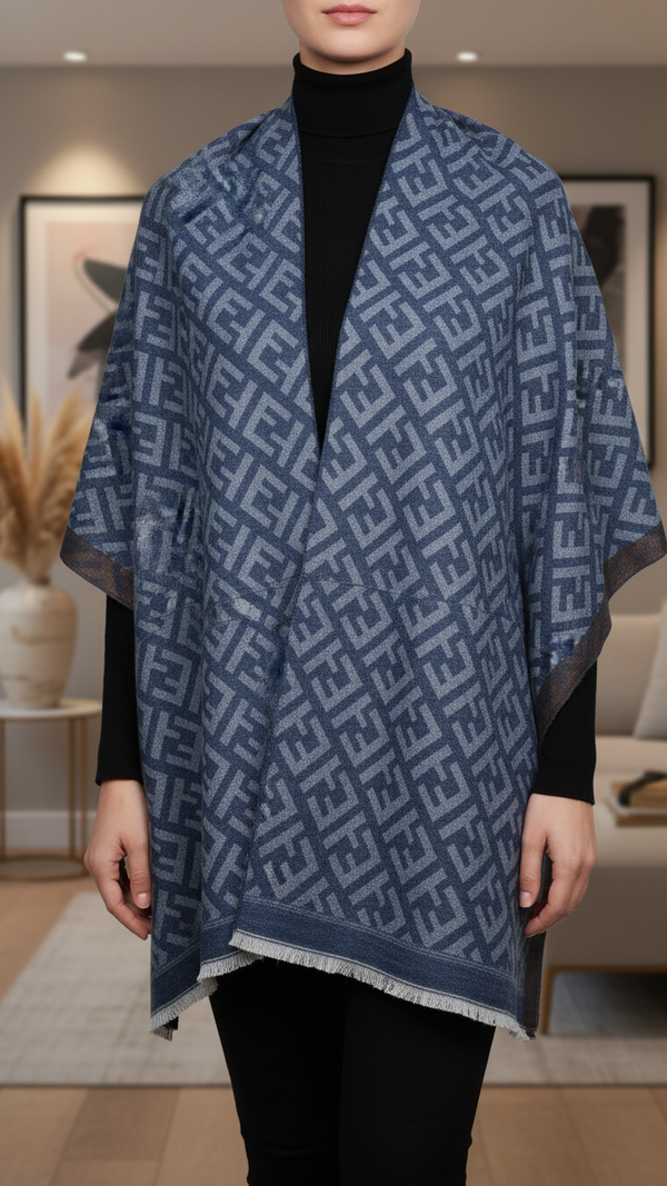 Navy Winter Cape Shawl PW5930