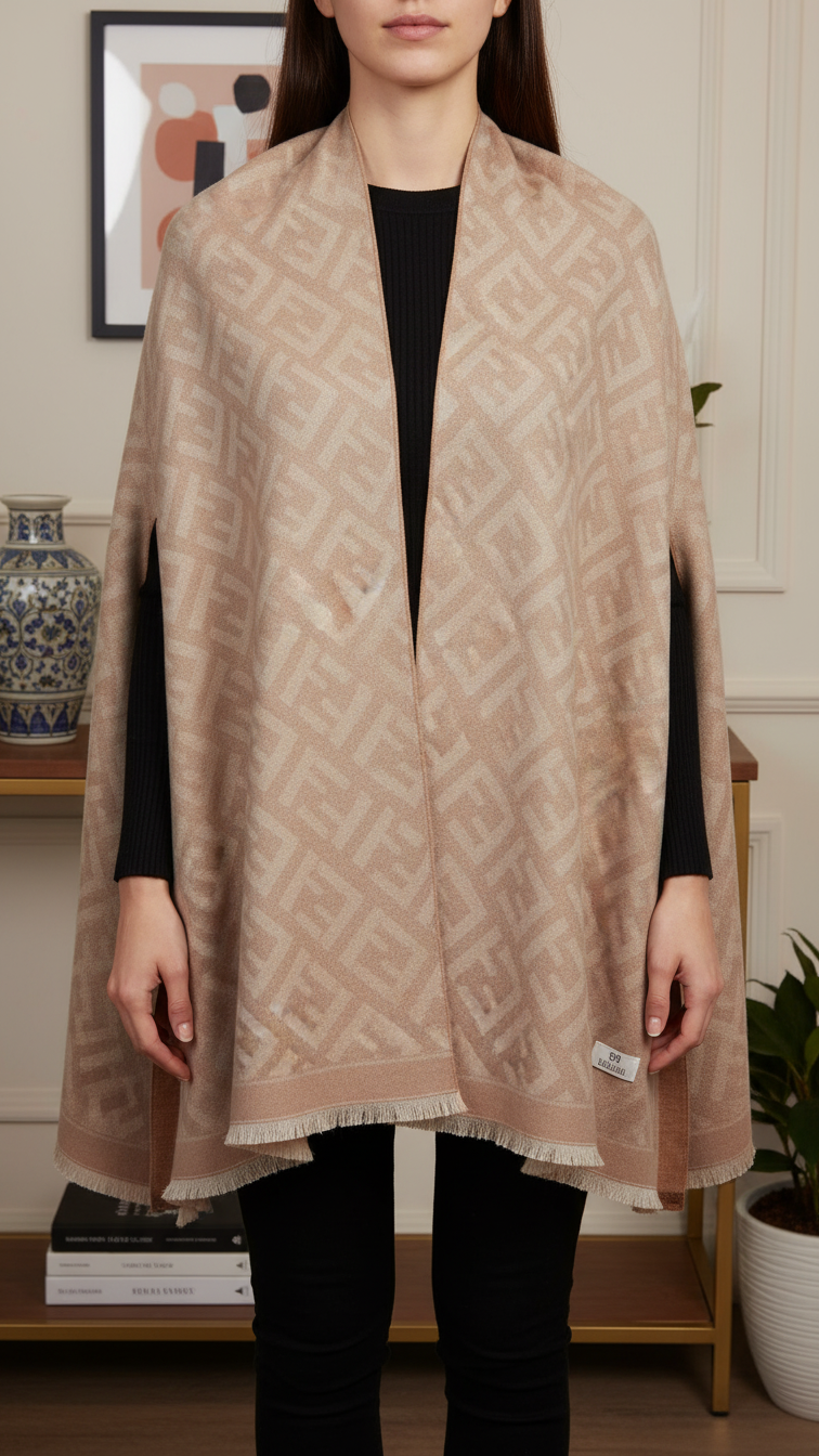 Beige Winter Cape Shawl PW5930