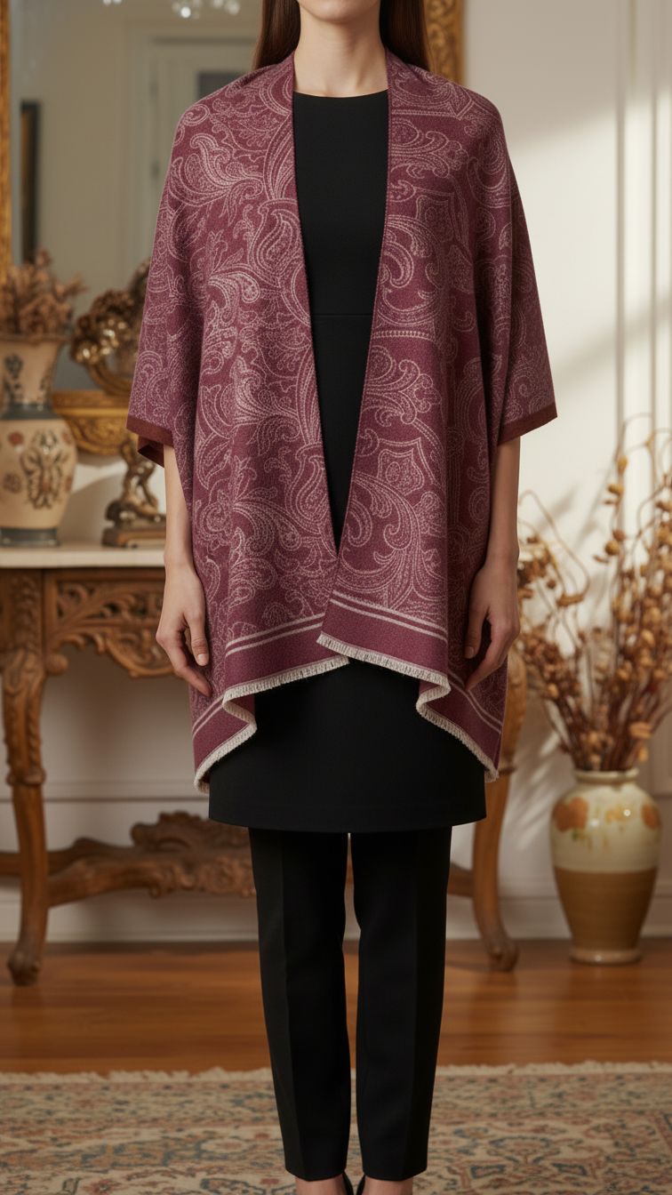Maroon Winter Cape Shawl PW5931