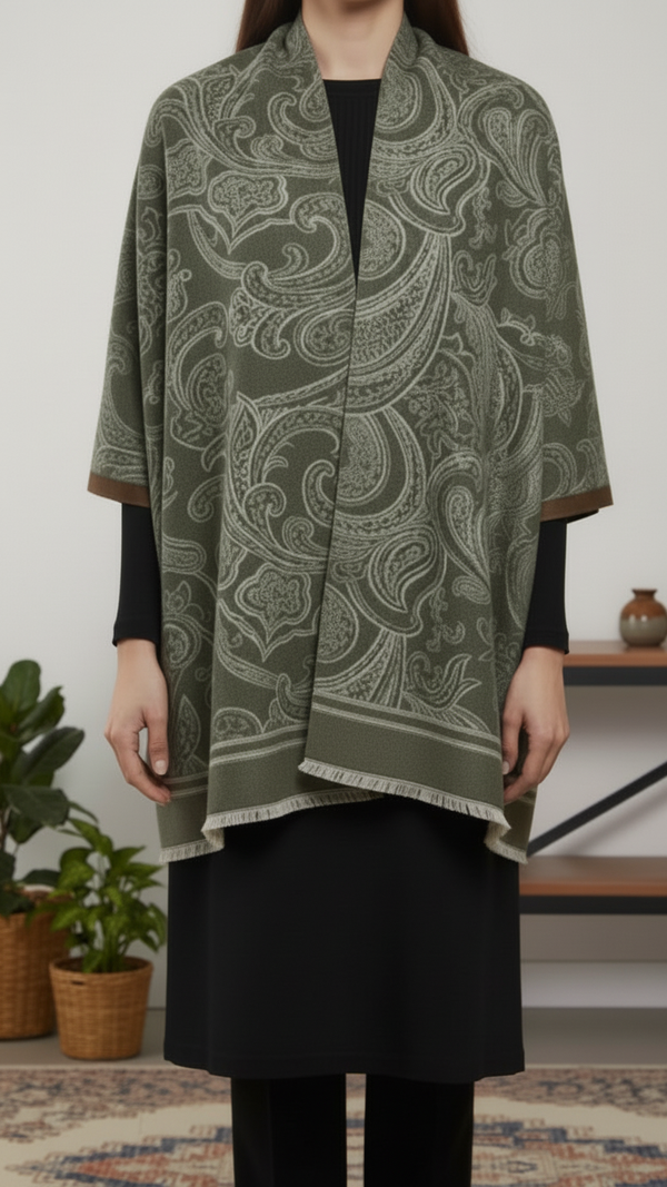 Green Winter Cape Shawl PW5931