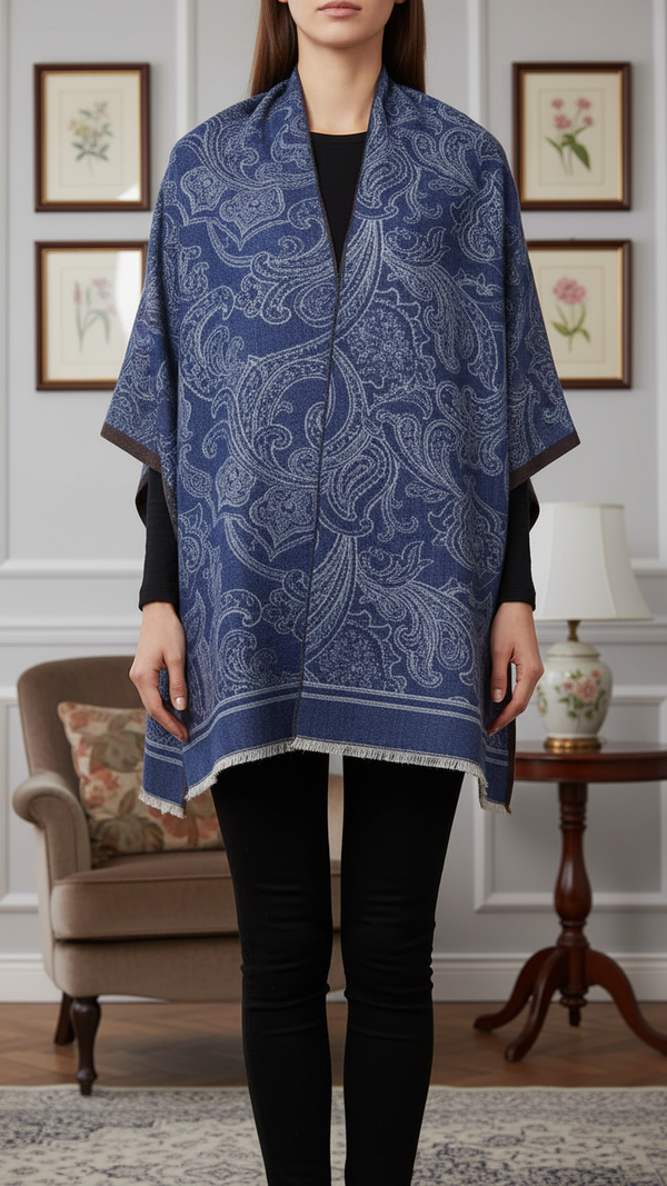 Navy Winter Cape Shawl PW5931
