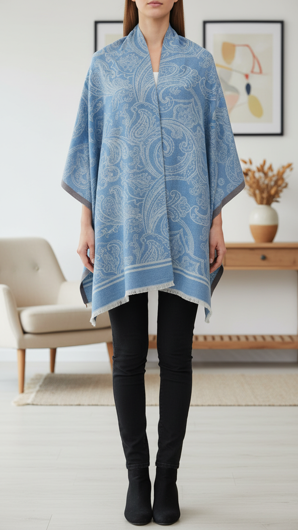 Sky Blue Winter Cape Shawl PW5931